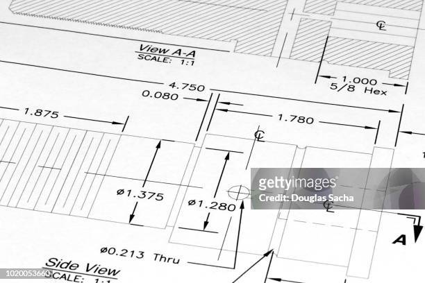 engineers tools on a blueprint drawing - 2018 blueprint stock-fotos und bilder
