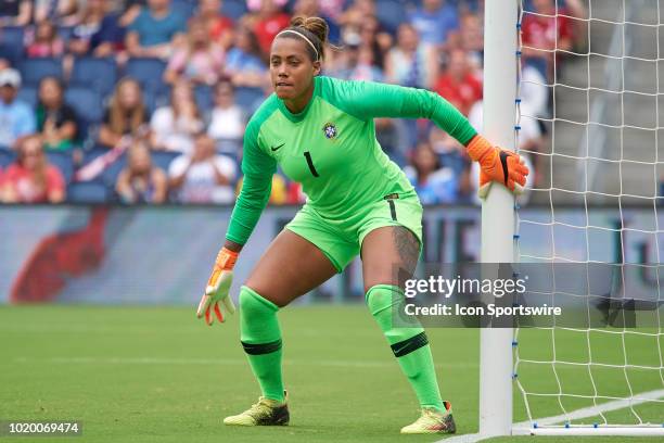 Brazil goalkeeper Barbara reacts to a play in game action during a Tournament of Nations match between Brazil vs Australia on July 26, 2018 at...