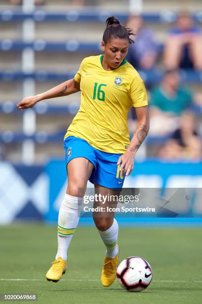 Brazil forward Beatriz dribbles the ball in game action during a Tournament of Nations match between Brazil vs Australia on July 26, 2018 at...