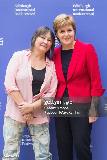 Scottish writer Ali Smith and First Minister of Scotland Nicola Sturgeon attends a photocall during the annual Edinburgh International Book Festival...