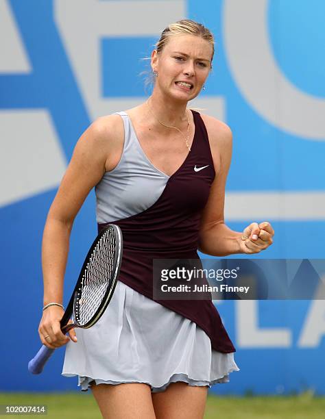 Maria Sharapova of Russia celebrates winning a game in her match against Alison Riske of USA in the Women's Singles during the AEGON Classic Tennis...