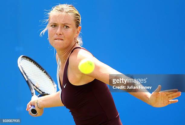 Maria Sharapova of Russia plays a forehand in her match against Alison Riske of USA in the Women's Singles during the AEGON Classic Tennis at the...