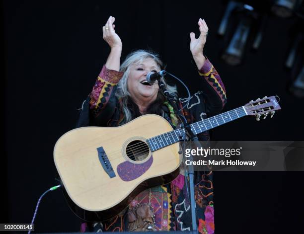 Melanie Safka performs on stage on the second day of Isle of Wight Festival at Seaclose Park on June 12, 2010 in Newport, Isle of Wight.
