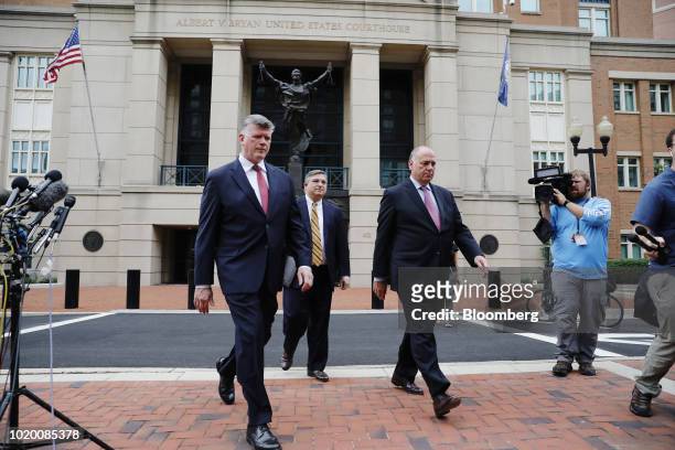 Kevin Downing, lead lawyer for former Donald Trump Campaign Manager Paul Manafort, from left, Richard Westling, co-counsel for Manafort, and Thomas...