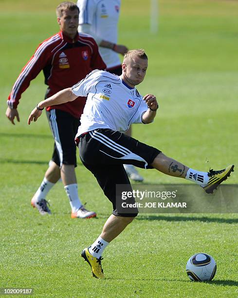 Slovakia's midfielder Marek Sapara takes part in a training session at Caledonian stadium in Pretoria on June 12, 2010 on the second day of the 2010...