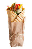 The Doner kebab (shawarma) isolated on a white background.