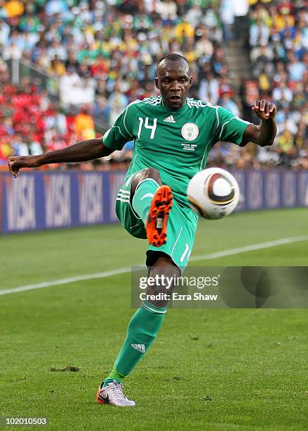 Sani Kaita of Nigeria in action during the 2010 FIFA World Cup South Africa Group B match between Argentina and Nigeria at Ellis Park Stadium on June...