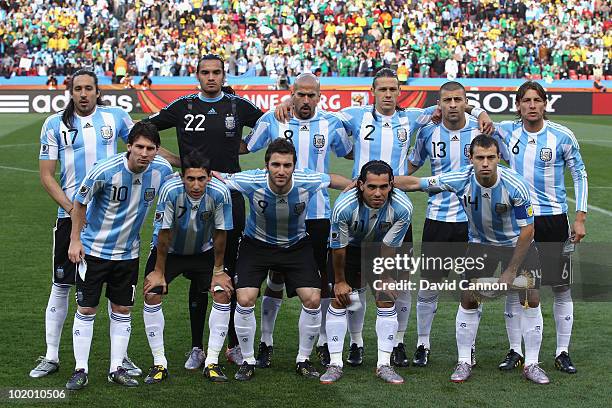 The Argentina team line up for a group shot during the 2010 FIFA World Cup South Africa Group B match between Argentina and Nigeria at Ellis Park...