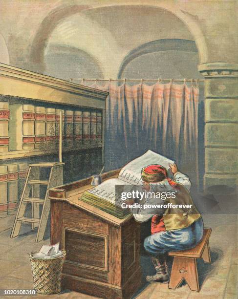 vintage santa claus checking his list - vintage santa stock illustrations