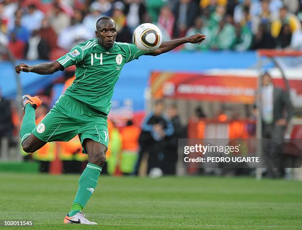 Nigeria's midfielder Sani Kaita advances with the ball during the 2010 World Cup group B first round football match against Argentina on June 12,...