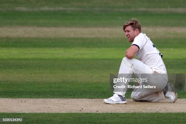 Yorkshire's David Willey looks on during day two of the Specsavers Championship Division One match between Yorkshire and Worcestershire at North...