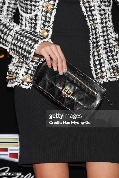 Actress Lee Min-Jung, bag detail, attends during a promotional event for the CADILLAC on August 20, 2018 in Seoul, South Korea.