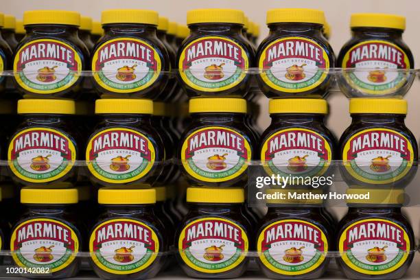 Multiple jars of Marmite on a supermarket shelf on October 08, 2015 in Cardiff, United Kingdom.