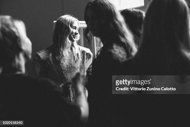 Models are seen backstage at the Bik Bok Runway Award during Oslo Runway SS19 at Bankplassen 4 on August 16, 2018 in Oslo, Norway.