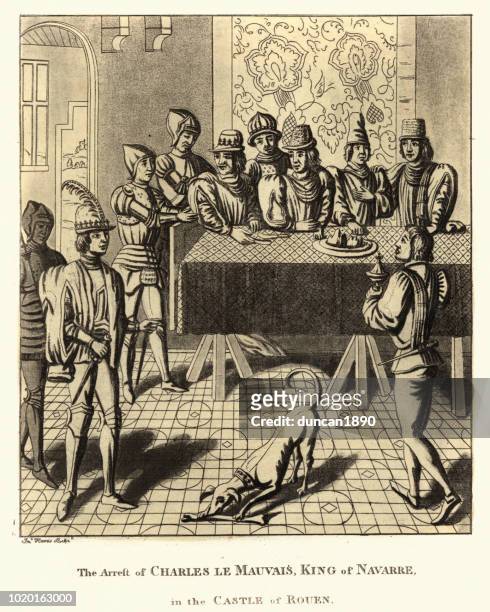 ilustrações de stock, clip art, desenhos animados e ícones de arrest of charles the bad, king of navarre, 1356 - rei carlos ii de espanha