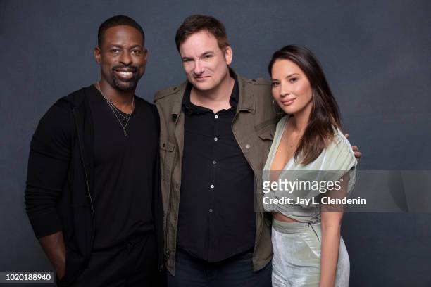 Actor Sterling K. Brown, director Shane Black and actress Olivia Munn from 'The Predator' are photographed for Los Angeles Times on July 19, 2018 in...