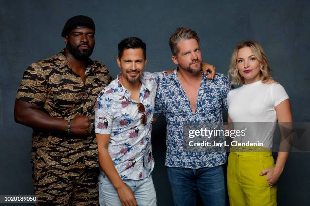 Actors Stephen Hill, Jay Hernandez, Zachary Knighton and Perdita Weeks from 'Magnum P.I.' are photographed for Los Angeles Times on July 19, 2018 in...