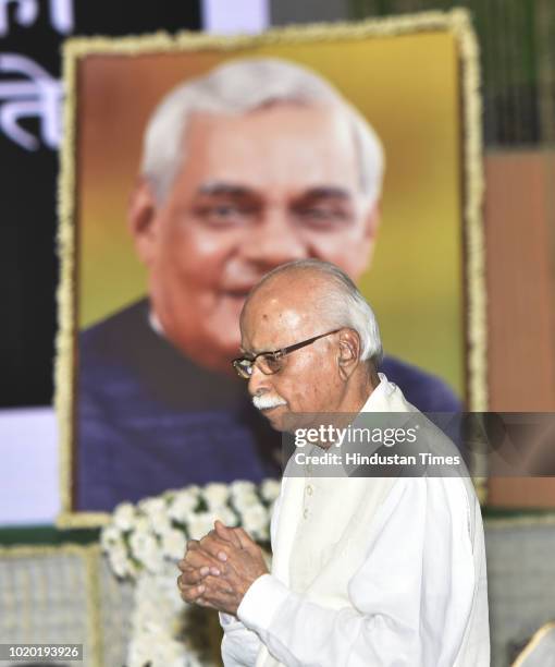 Senior BJP leader LK Advani during an all party prayer meeting to pay homage to late Atal Bihari Vajpayee at Indira Gandhi Indoor Stadium on August...