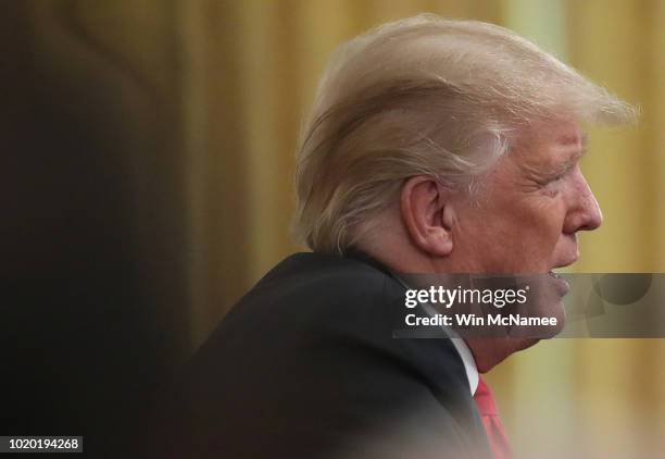 President Donald Trump speaks at a "Salute to the Heroes of the Immigration and Customs Enforcement and Customs and Border Protection" event at the...