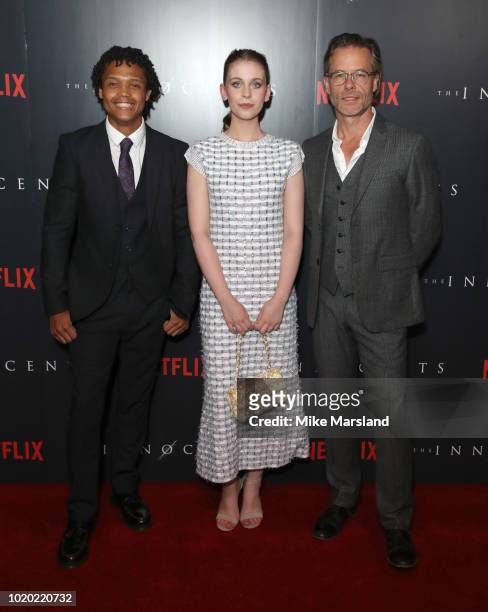 Percelle Ascott, Sorcha Groundsell and Guy Pearce attend a special screening of the Netflix show "The Innocents" at The Curzon Mayfair on August 20,...
