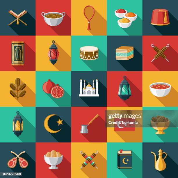 turkey flat design icon set - turkish coffee stock illustrations