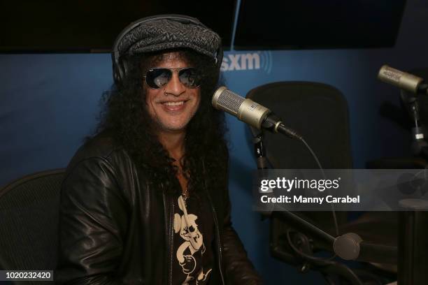 Musician and songwriter Slash visits the SiriusXM Studios on August 20, 2018 in New York City.