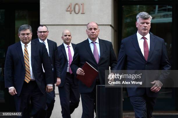 Richard Westling, Brian Ketcham, Jay Nanavati, Thomas Zehnle, and Kevin Downing, attorneys for former Trump campaign chairman Paul Manafort, leave...