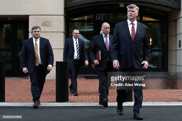 Richard Westling, Brian Ketcham, Thomas Zehnle, and Kevin Downing, attorneys for former Trump campaign chairman Paul Manafort, leave the Albert V....