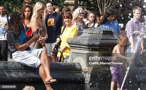 Tennis great Yannick Noah, wife Isabelle Camus and kids Elyjah and Joalukas Noah are seen in Washington Square Park on June 12, 2010 in New York, New...