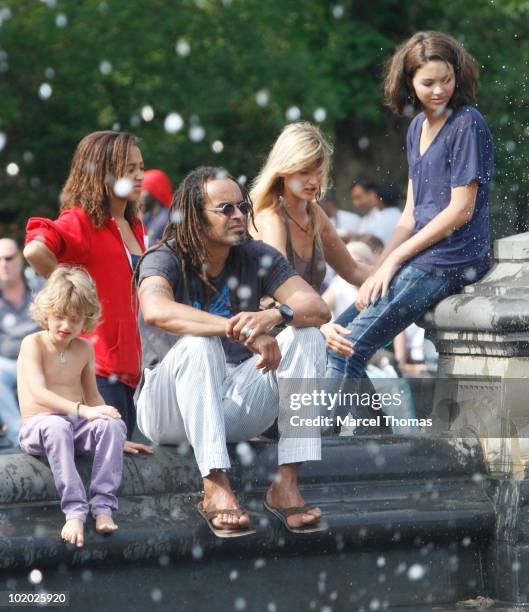 Tennis great Yannick Noah and wife Isabelle Camus are seen with kids Elyjah, Jenaye and Joalukas Noah in Washington Square Park on June 12, 2010 in...