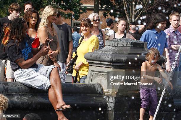 Tennis great Yannick Noah, wife Isabelle Camus and kids Elyjah and Joalukas Noah are seen in Washington Square Park on June 12, 2010 in New York, New...