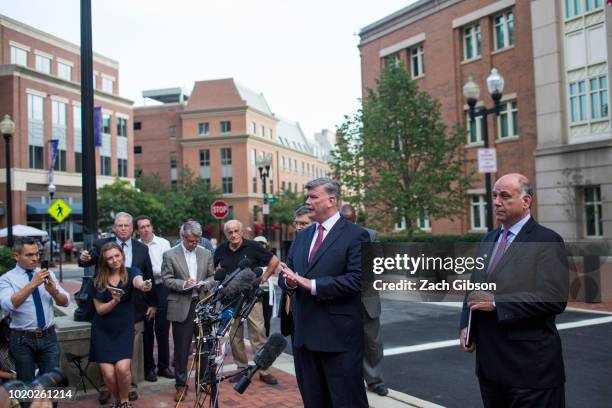 Kevin Downing and Thomas Zehnle , attorneys for President Donald Trump hold a briefing for the media as they leave the Albert V. Bryan U.S....