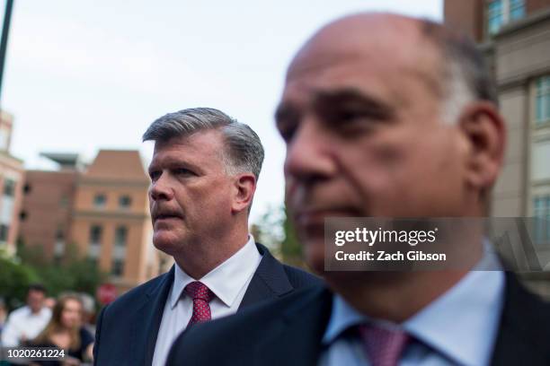 Kevin Downing, attorney for President Donald Trump leaves the Albert V. Bryan U.S. Courthouse during the third day of jury deliberation in Manafort's...