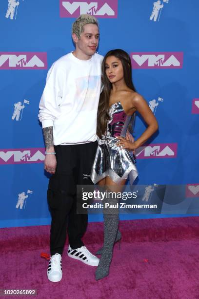 Pete Davidson and Ariana Grande attend the 2018 MTV Video Music Awards at Radio City Music Hall on August 20, 2018 in New York City.