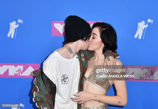 Rapper Lil Xan and US actress Noah Cyrus attend the 2018 MTV Video Music Awards at Radio City Music Hall on August 20, 2018 in New York City.