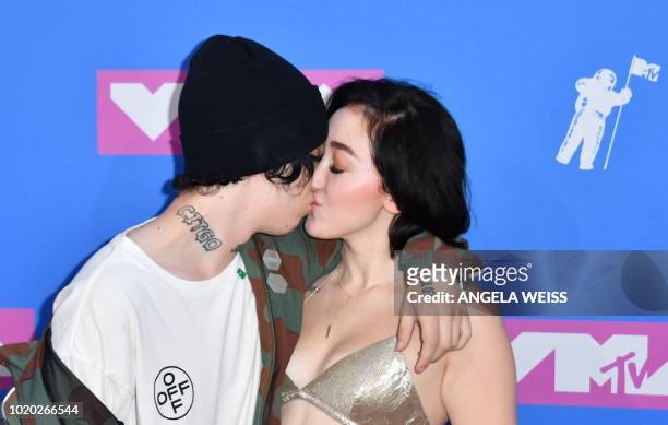 Rapper Lil Xan and US actress Noah Cyrus attend the 2018 MTV Video Music Awards at Radio City Music Hall on August 20, 2018 in New York City.