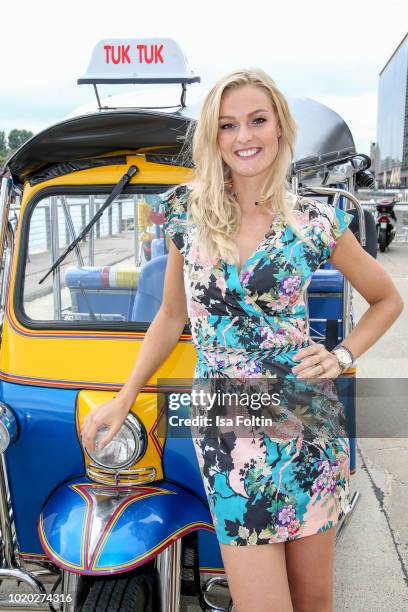 Stuntwoman and action model Miriam Hoeller during the 'Global Gladiators' photo call on August 20, 2018 in Berlin, Germany.