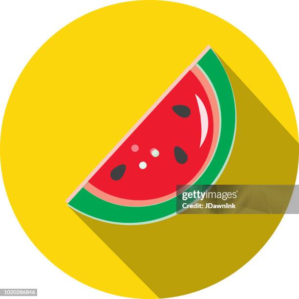 watermelon slice fruit flat design themed icon with shadow - melon slice stock illustrations