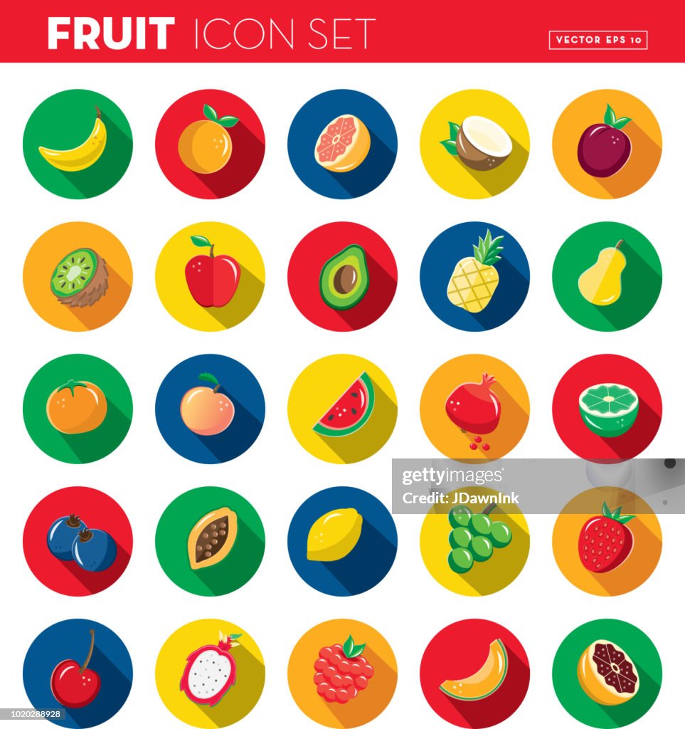 Fruit Flat Design themed Icon set with shadow