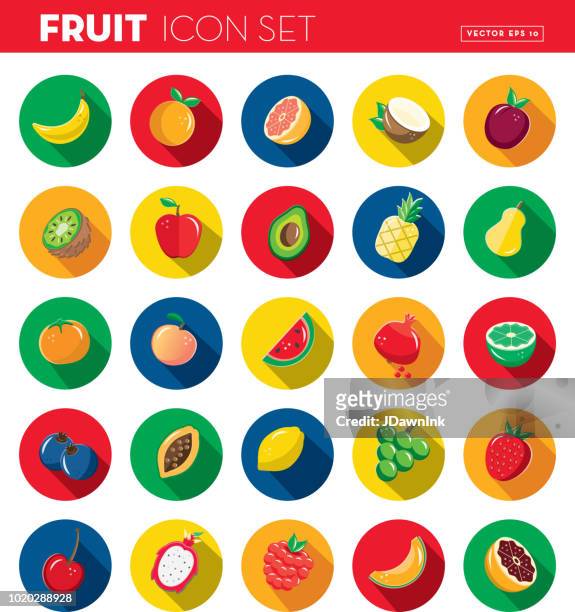fruit flat design themed icon set with shadow - blueberry stock illustrations
