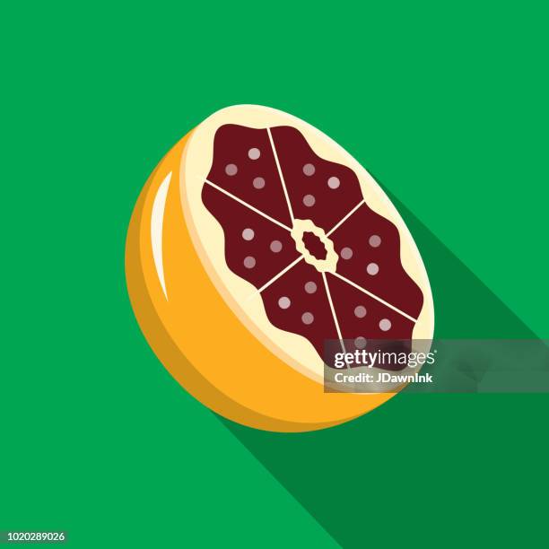 blood orange halved fruit flat design themed icon with shadow - cut blood orange stock illustrations