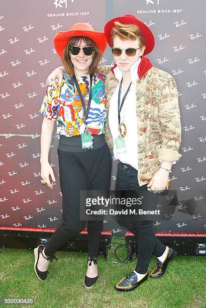 Eleanor Jackson and Ben Langmaid of UK band La Roux are seen in the Ray Ban area during day two of the Isle of Wight Festival 2010 at Seaclose Park...