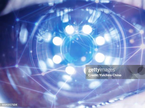 artificial intelligence data over the eye - cyborg eye stock pictures, royalty-free photos & images