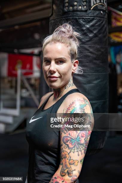 Australian UFC veteran and bare knuckle fighter Bec Rawlings poses for portraits at City of Angels Boxing Club on August 16, 2018 in Los Angeles,...