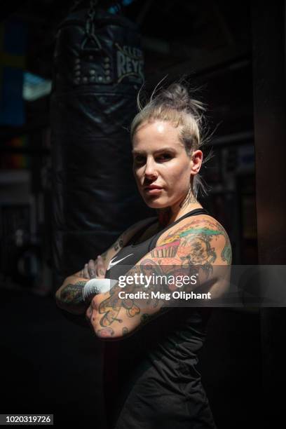 Australian UFC veteran and bare knuckle fighter Bec Rawlings poses for portraits at City of Angels Boxing Club on August 16, 2018 in Los Angeles,...