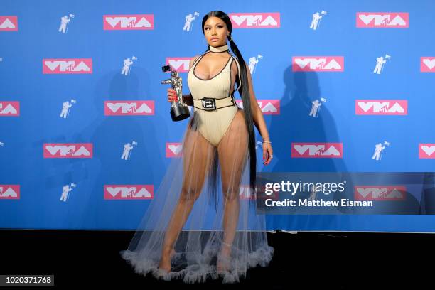 Nicki Minaj attends the 2018 MTV Video Music Awards Press Room at Radio City Music Hall on August 20, 2018 in New York City.