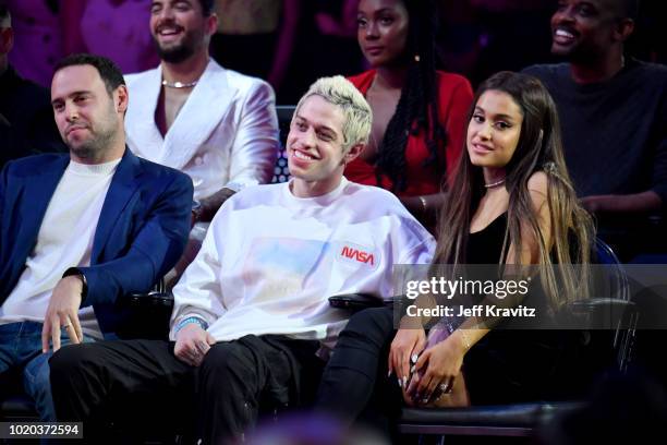Pete Davidson and Ariana Grande attend the 2018 MTV Video Music Awards at Radio City Music Hall on August 20, 2018 in New York City.