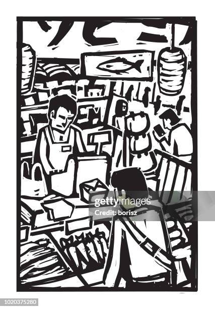 japanese store - tokyo shopping district stock illustrations