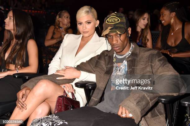 Kylie Jenner and Travis Scott attend the 2018 MTV Video Music Awards at Radio City Music Hall on August 20, 2018 in New York City.