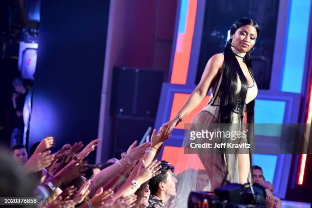 Nicki Minaj accepts the award for "Best Hip Hop Video" onstage during the 2018 MTV Video Music Awards at Radio City Music Hall on August 20, 2018 in...